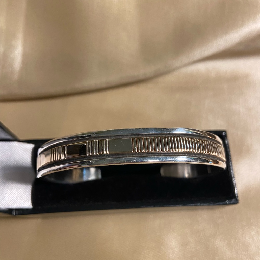 Native American Navajo Bruce Morgan Signed Heavy Mens Sterling 14k Bracelet